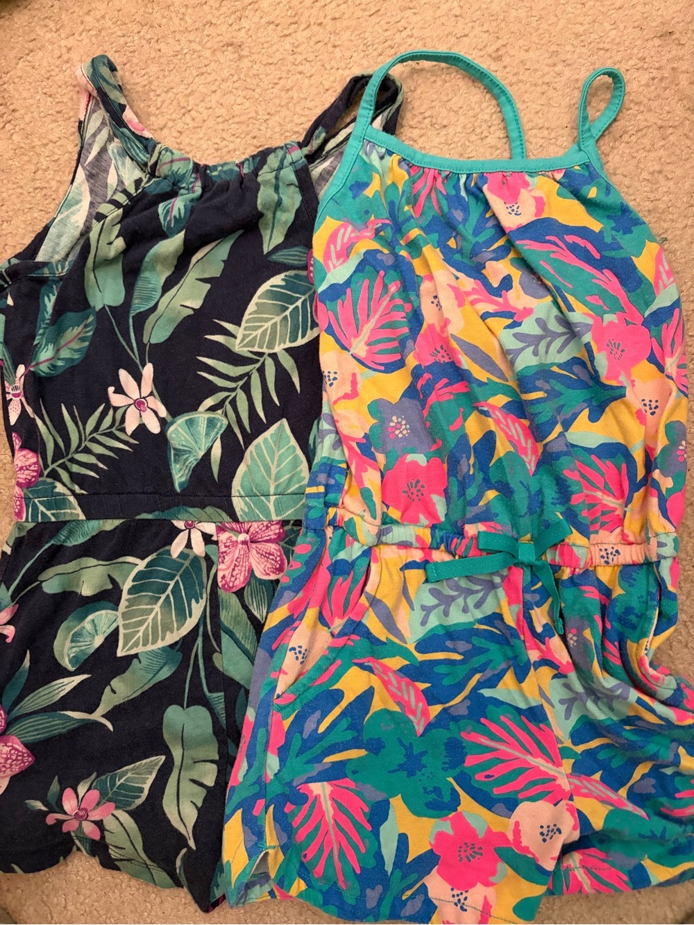 Girls old navy Cat&Jack Tropical Print Rompers - Teal & Navy Floral